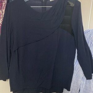 Sandro Navy with black, sheer, detailed blouse